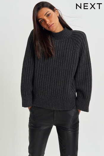 Charcoal Grey Stitch Detail High Neck Long Sleeve Jumper (437367) | £42