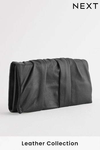 Black Leather Ruched Large Purse (437731) | £32