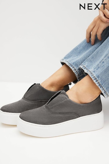 Grey Slip On Signature Forever Comfort® Borg Lining Leather Chunky Wedge Platform Trainers (437773) | £50