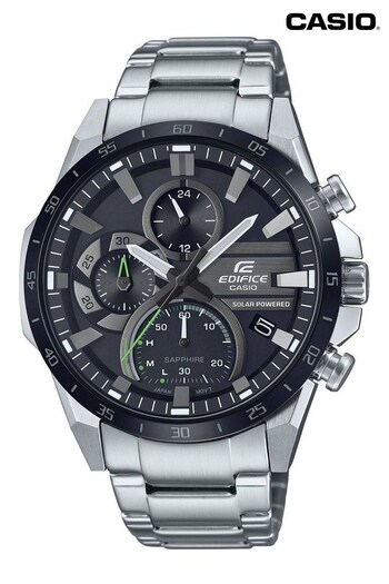 Casio 'Edifice' Silver and Black Stainless Steel Quartz Watch (437776) | £189