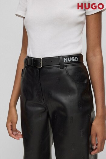 HUGO Leather Black Belt with Logo-Detail Strap (438117) | £69