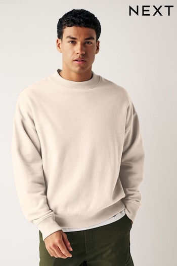 Ecru/White Oversized Jersey Cotton Rich Crew Sweatshirt (438188) | £26