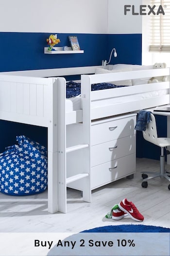 Flexa Kids White Nordic Mid Sleeper With Pull-Out Desk And Chest (438211) | £895