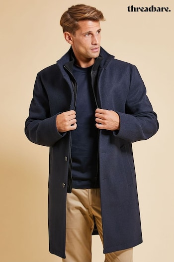 Threadbare Blue Luxe Funnel Neck Coat with Mock Layer (438349) | £100