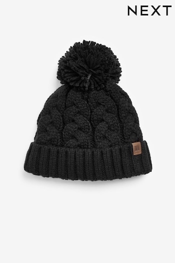 Black Knitted Cable Pom Hat (1-16yrs) (438669) | £6 - £10