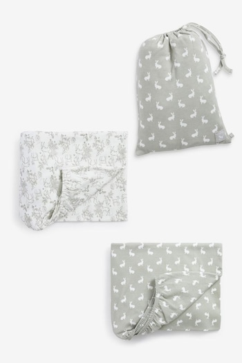 The Little Tailor White Easter Bunny Print 2 Pack Baby Fitted Jersey Cot Sheets (438705) | £36