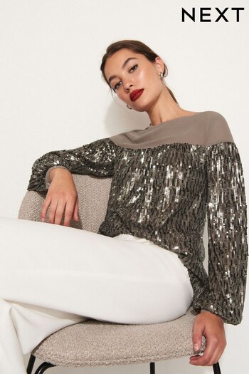 Gold Long Sleeve Sequin Party Top (438845) | £40