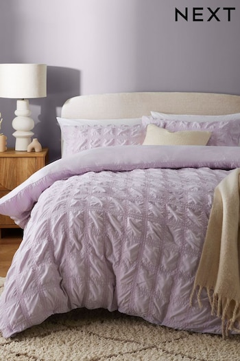 Lilac Purple Supersoft Seersucker Textured Duvet Cover and Pillowcase Set (438986) | £25 - £55