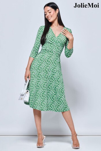 Jolie Moi Green Willa Geometric Print Jersey Dress (439053) | £65