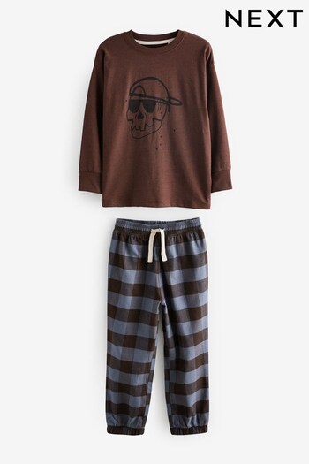 Chocolate Brown Skull Check Bottom Pyjamas (3-16yrs) (439095) | £16 - £21