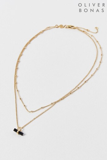 Oliver Bonas Franny Onyx Pendant Layered Gold Necklace (439180) | £65