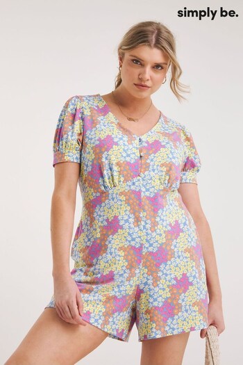 Simply Be Blue Ditsy Floral Printed Supersoft Jersey Playsuit (439328) | £24