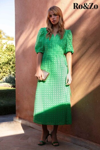Ro&Zo Green Puff Sleeve Broderie Dress (439609) | £139