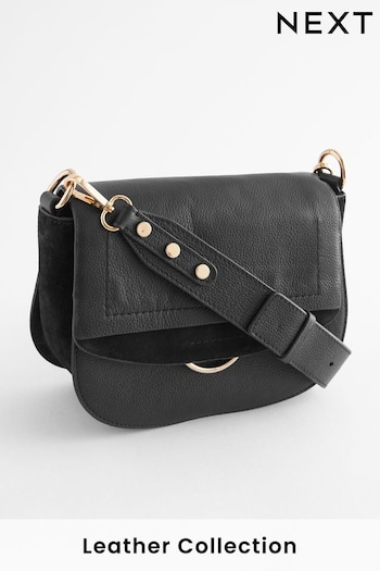 Black Leather Ring Detail Saddle Bag (439635) | £48