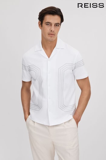 Reiss White/Sage Arlington Mercerised Cotton Embroidered Shirt (439756) | £88
