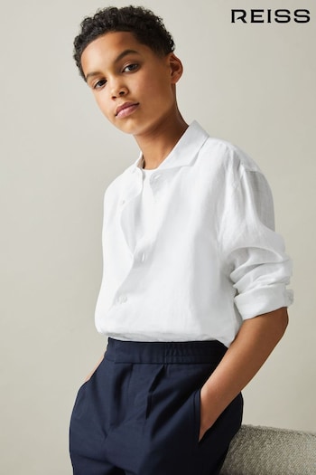 Reiss White Ruban Junior Linen Cutaway Collar Shirt (439913) | £36