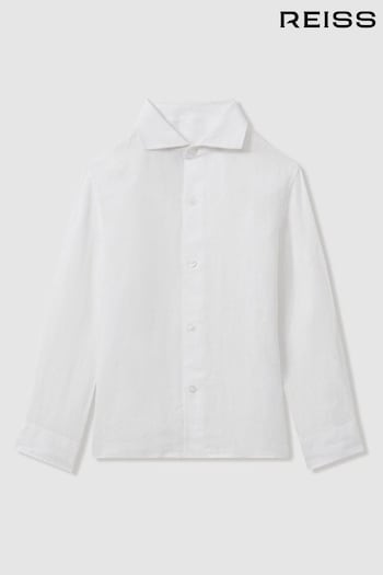 Reiss White Ruban Linen Button-Through Shirt (439937) | £42