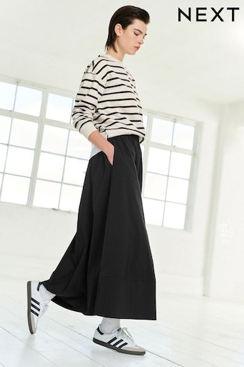 Black Poplin Midi Shirred Waist Skirt (440429) | £32