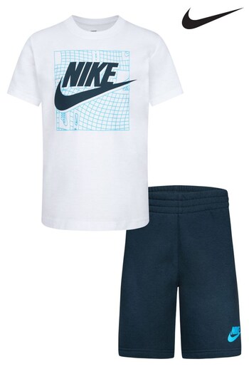 Nike White/Blue Little Kids Club T-Shirt and Shorts Set (440579) | £35