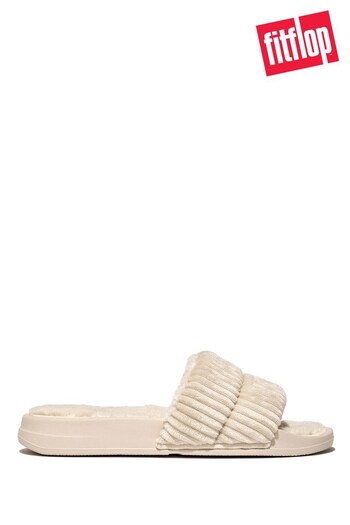 FitFlop Cream Fleece-lined Corduroy Slides (440667) | £50
