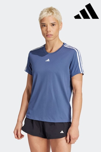 adidas popper Blue Aeroready Train Essentials 3-Stripes T-Shirt (440744) | £23