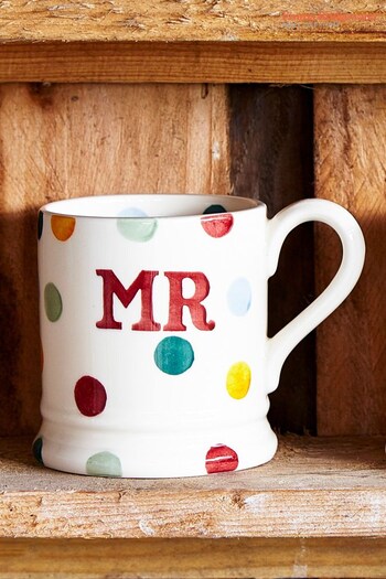 Emma Bridgewater Set of 2 Cream Polka Dot Mr & Mrs Half Pint Mugs (441342) | £46