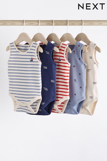 Red/Navy Nautical Baby Bodysuits 5 Pack (441543) | £14 - £16
