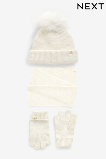 Ecru White Hat, Gloves And Scarf Set (3-16yrs) (441863) | £17 - £20