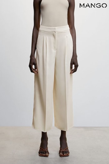 Mango White Wide Leg Pleated Trousers (441880) | £46