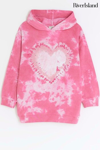 River Island Pink Girls Heart Tie Dye Hoodie (442351) | £22
