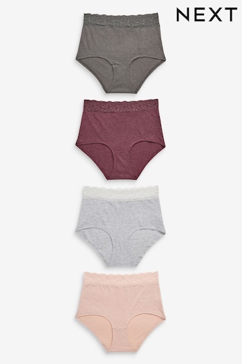 Grey Marl/Pink/Plum Full Brief Cotton and Lace Knickers 4 Pack (442647) | £18