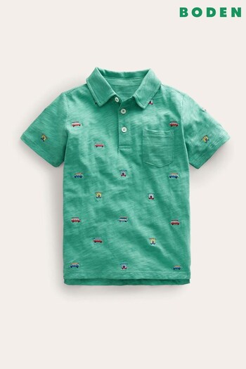 Boden Green Embroidered Slub Jersey Polo Shirt (442676) | £19 - £21