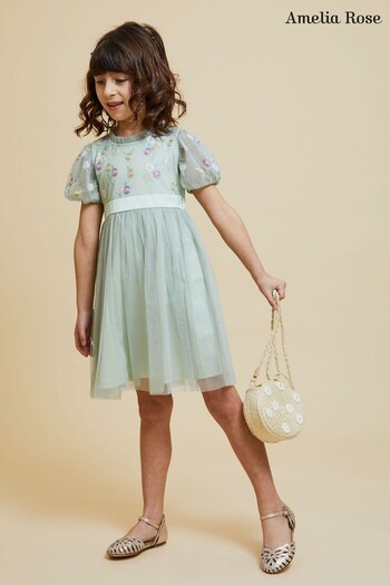 Amelia Rose Green Childrens Embroidered Dress (442708) | £70