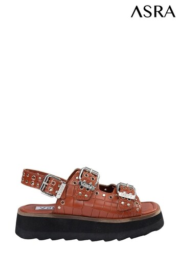 ASRA London Sabre Croc Leather Buckle Brown Sandals (442713) | £110