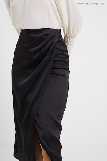 French Connection Inu Satin Midi Wrap Black Skirt (442770) | £59