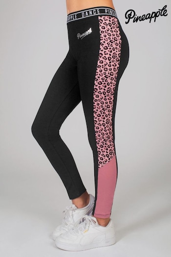 Pineapple Girls Leopard Panel Black Leggings (443052) | £22