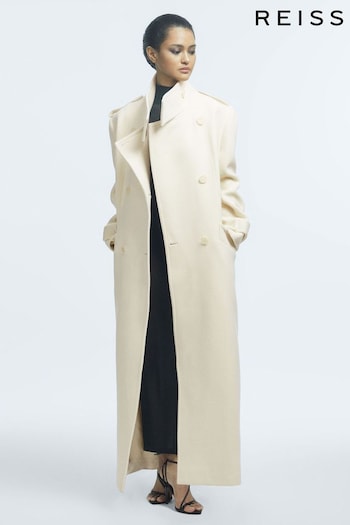 Reiss Cream Taylor Atelier Wool Double Breasted Long Coat (443596) | £895