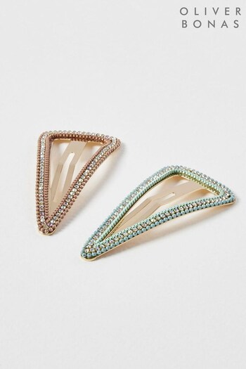 Oliver Bonas Gold Cecilia Triangular Chain Detail Clips Two Pack (443619) | £16
