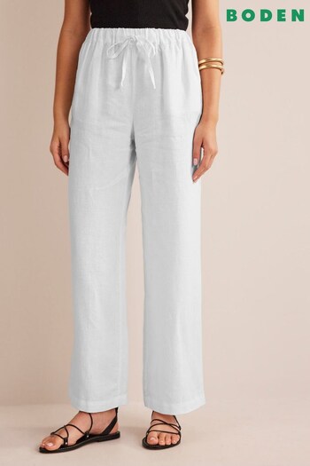 Boden White Relaxed Pull-On Linen Trousers (444082) | £85