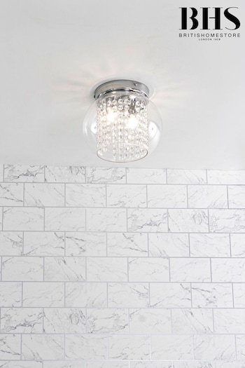 BHS Chrome Megara 2lt Cloche Bathroom Flush Ceiling Light (444189) | £70