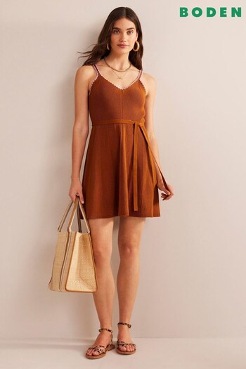 Boden Orange Crochet Edge Rib Dress (444623) | £98