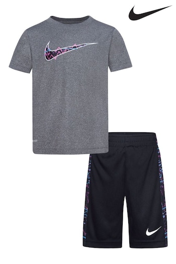 Nike Grey/Black Little Kids Dri-Fit Shorts Set (444703) | £32