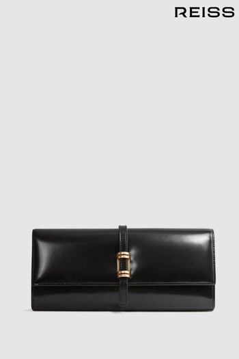 Reiss Black Regent Patent Leather Clutch Bag (444704) | £128