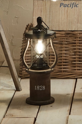 Pacific Grey Gibson Antique Wood Lantern Table Lamp (444786) | £60