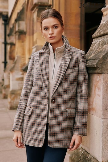 Joules Hackmore Brown Tweed Oversized Wool Blend Blazer (444918) | £149