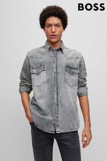 BOSS Grey Denim Relaxed Fit Western Shirt (445189) | £129