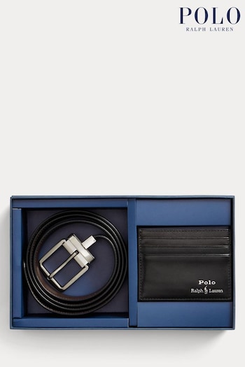 Polo Floral Ralph Lauren Brown Leather Belt And Card Case Gift Set (445455) | £145