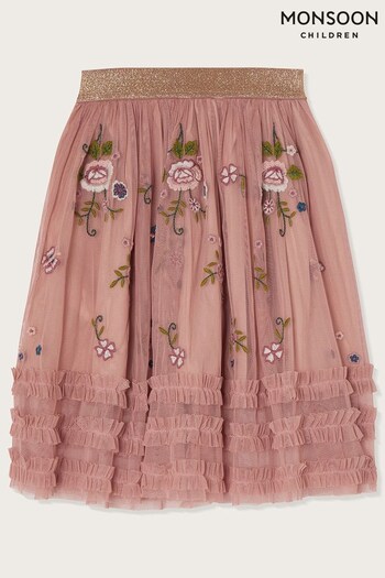 Monsoon Pink Embroidered Midi Skirt (445465) | £30 - £34