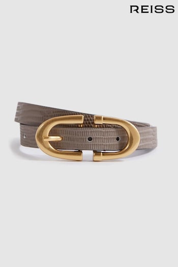 Reiss Taupe Bailey Horseshoe Buckle Leather Belt (445978) | £58