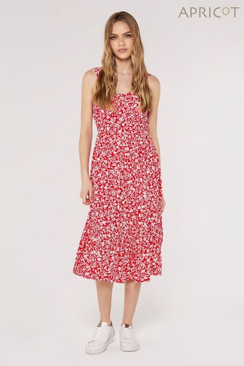 Apricot Red Mono Floral Nape Dress (446016) | £35